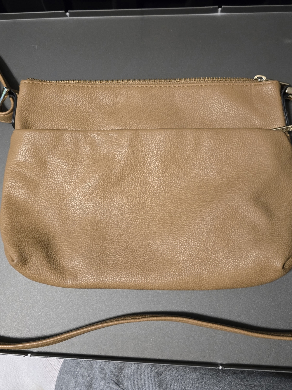 a new day Tan Pebbled Leather Crossbody Bag